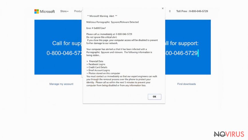 Image of "Microsoft Warning Alert" Technical support scam virus