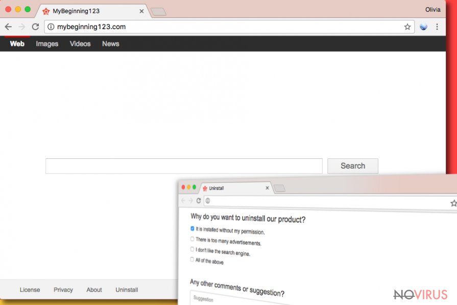 Screenshot of MyBeginning123.com hijacker
