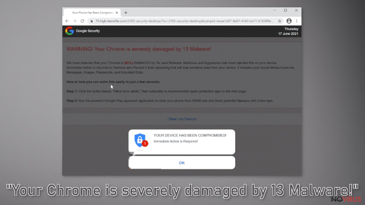 “Your Chrome is severely damaged by 13 Malware!” scam